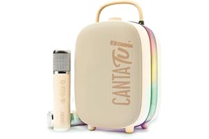 Canta Tu - Nina, Macchina Per Karaoke Con 2 Microfoni Wireless Inclusi, Altoparlante Portatile Bluetooth, Colore Beige Con Luci Led E Cambio Voci, Per Bambini Ragazzi E Adulti