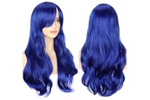 YEESHEDO Women's 28" 70 cm Cosplay Wig Long Wavy Curly Hair Ends with Bangs Wigs for Ladies Heat Resistant Synthetic Wig for Party Costume Anime Halloween (Indigo Blue)