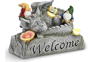 aweker Dekofigur Drache mit Licht, Drachen Figuren Gartendeko für Draußen,Schöne Hof Drachenskulptur,Garten Deko Glücksdrache für Männer Frauen Freundin Mama Geburtstag