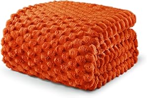 Exclusivo Mezcla Cuddly Fleece Blanket, Fluffy Sofa Blanket, 220 x 240 cm, Jacquard Throw Blanket, Bedspread, Warm and Lightweight for All Season, Orange
