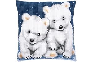Vervaco Kreuzstich Stickpackungen Kissen Stickerei Set Anfänger Vorgedruckt Eisbaeren DIY Set Kreativ Set Für Erwachsene Dekoratives Kissen ca. 40 x 40 cm Bastelset Handwerker Haus Dekoration