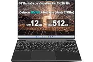 AOCWEI Ordenador Portátil 16 Pulgadas Celeron N5095 Up to 2.9Ghz, Portátil Win 11 con 5G WiFi 12+512GB SSD Expansión 1TB, BT 4.2 Mini Puerto Multimedia Portatiles Ventilador Refrigeración 1920*1200 FHD-Negro