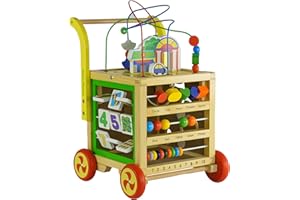 wuuhoo® Lauflernwagen Fritzi aus Holz - höhenverstellbare Lauflernhilfe mit Puzzle, und Zahlen - Pädagogisches Babyspielzeug, Laufwagen, Holzspielzeug für Kinder ab 1 Jahr