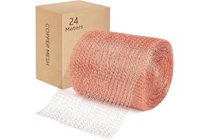 POMARKS 125mmX24m Copper Mesh.100% Pure Copper Mesh Roll Knit Copper Mesh,Gap Blocker for Building Hole,Protect Saplings&Seeds,Barbecue Grill Clean,Fill Fabric DIY. (24M)