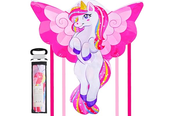 JOYIN Cerf-volant géant licorne de 43,3 pouces - Facile à voler pour enfants et adultes - Grand pour jeux et activités de plage en plein air