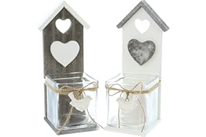 Frank Flechtwaren portacandela con Motivo casetta, Set di 2