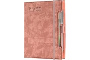 HOLDERZYI Agenda accademica 2026, formato A5, un giorno per pagina, agenda giornaliera con copertina rigida, penna, anello e adesivi