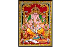 RAJRANG BRINGING RAJASTHAN TO YOU Indian Ganesh Tapestry - Spiritual Tapiz Religioso Lord Ganesh Wall Hanging Pared India Colgante - Rojo - 213 x 137 cm