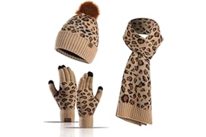 QKURT Women's Beanie Gloves Scarf Set, Winter Thermal Pom Pom Hats Mittens Neck Scarf Set for Ladies Girls Outdoor Wearing