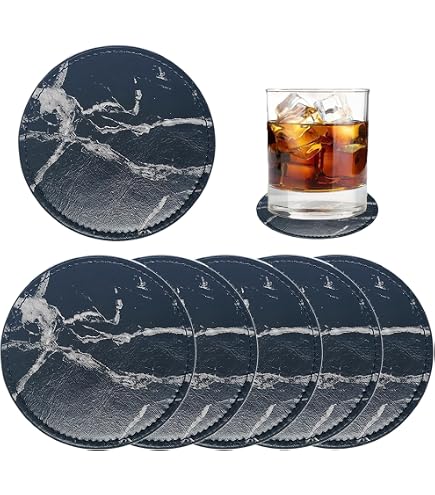 6x Glas Untersetzer Rund – Marmoroptik, Rutschfest, Für Tassen & Gläser (10 Cm Ø), Einfach Zu Reinigen