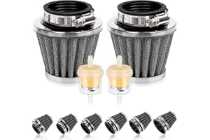Swpeet 2Pcs 38mm Motorcycle Air Filter with 2Pcs Fuel Filter Replace Assortment Kit, Universal Cone Intake Breather Cleaner Replacement for 50cc 110cc 125cc 150cc 200cc Atv Dirt Bike, Scooter (Black)