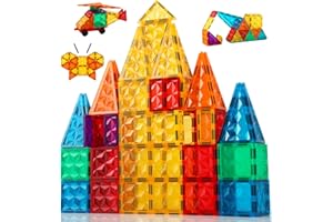 SUPER BARLEY Magnetic Tiles for Kids, 43 PCS Magnetic Building Blocks Toys with One Car 3D STEM Construction Building Blocks Tiles - Learning Educational Kids Toys Gifts for Girls Boys on Birthday Christmas