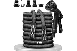 MITHJEM Manguera Jardin 15m – Poliester 3750D Alta Densidad y Conectores Metalizados Universales 1/2", 3/4" – Manguera Extensible Enrollable – Garden Hose