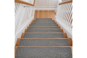 M.J COMFY-LIFE Stair Tread Pads Stair Mats Carpet Non-slip Step Protectors Reusable Stair Runner Rugs Covers Stair Protection Mats for Home Indoor Pets Kids Elders (Grey-Leaf Print, 15pcs-65x20cm)