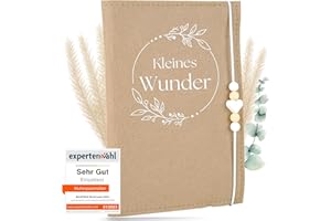 MAHEWA® Premium Mutterpass-Hülle aus Filz für den deutschen Mutterpass - mit Fach für Ultraschallbilder und Kärtchen - Mutterpass Schutzhülle ("Kleines Wunder" Design 2, Beige)