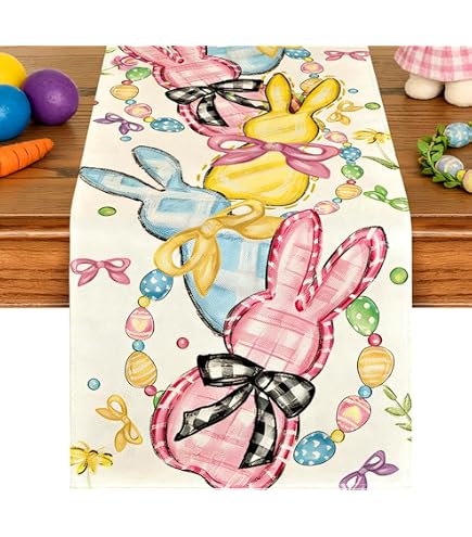Runner Pasquale Primaverile 40x140 Cm In Cotone - Centrotavola Con Coniglietti, Pulcini E Uova - Made In Italy - 4