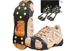 JSHANMEI Ice Snow Grips Traction Cleats Ice Cleat Snow Grippers Non-Slip Over Shoe Rubber Spikes Crampons Anti Slip Durable Crampons Slip-on Stretch Footwear for Men and Women
