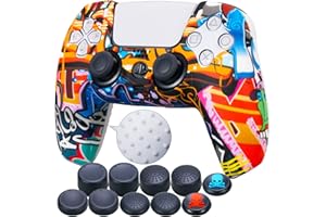 9CDeer 1 x Silicona Transferir Impresión Protector Grueso Cubrir Piel + 10 Apretones de Pulgar para Playstation 5 / PS5 Mando Pinturas de Dibujos Animados