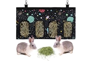 LENPESTIA Sac de Foin Lapin Sac a Foin Cochon d'Inde Sac Distributeur de Foin mangeoire à Foin pour Lapin Chinchilla Hamster Petits Animaux (4 fenêtres, Motif Noir)