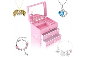 ZOOWING Girls Musical Jewelry Box Toys Gifts with Full Size Mirror and Unicorn Jewelry Set (A-Princess2)