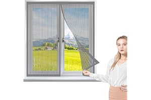 GOUZOO Tenda Zanzariera Magnetica Finestra 110 x 160 cm, Magica Tenda a Rete, Resistente Traspirante Per Porte Finestre Tenda, Grigio