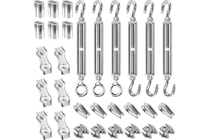 VEGOATY 30 Stk M4 Spannschloss Drahtspanner Set, 3mm Drahtseil Spanner Seilspanner Edelstahl, U-förmige&Duplex Drahtseilklemme, Drahtseil Kauschen und Pressklemme Aluminium für Gespannte Seil zu Verschärfen