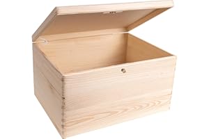 Creative Deco Grande Scatola in Legno con Chiave, Scatola di Stoccaggio | 40 x 30 x 24 cm | con Coperchio per Decorare | Senza Maniglie | Perfetta per Documenti, Oggetti di Valore, Regalo