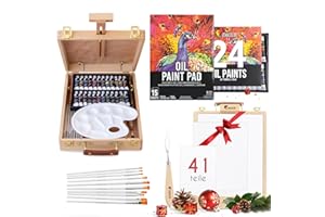 ‎ZENACOLOR Staffelei mit Ölfarben Set - Malset 41 Teile : 24 Tuben Ölfarbe 3 Leinwand Zum Bemalen 1 Malblock 10 Pinsel 1 Malspachtel 1 Palette 1 Tischstaffelei Zenacolor