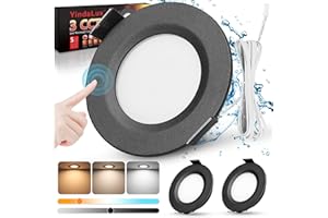 YindaLux Spot LED Encastrable 12V, Contrôle tactile 3000K 4000K 6000K Dimmable, 3W 330LM IP44 Extra Plat Spot salle de bain, Trou 58-62mm Aluminium plafonnier spot avec câble de 2m, Lot de 3, Noir