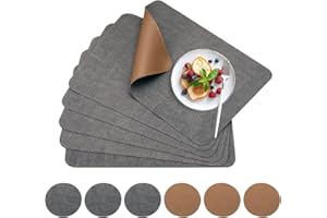 ‎MORROLS MORROLS Tischsets Abwaschbar,Tischsets Leder und Untersetzer, Doppelseitigen Platzset 6er Set,Platzdeckchen Leder Abwischbar Lederoptik,Kunstleder Wasserdicht PVC Platzset 41x31cm(Neu Dunkelgrau)