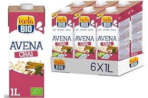 ISOLA BIO - Pack de 6 Unidades de 1 L de Bebida Ecológica Vegetal Avena Chai - Sin Azúcares Añadidos y Libre de Gluten - Apto para Veganos - Ideal para Tomar Sola, con Té, con Café o en Batidos