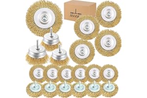 IELEK Wire Brush Wheel Cup Set 20 Piece Brass Power for Drill 1/4 Inch Arbor Coarse Carbon Crimped Cleaning Rust, Stripping, Abrasive and Attachment
