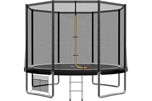 JUMMICO Trampolino Rotondo da Giardino 183/244/305/366/427 cm Trampolino Elastico per Adulti e Bambini Tappeto Elastico da Giardino di Diametro con Rete di Sicurezza, Scala e Barre Imbottite, Esterno