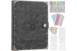 ZEEYUAN Leather Photo Album 60 Pages for DIY Rivets Scrapbook Photo Book for Gluing Black Pages Perfect as Family Album Travel Album Wedding Guest Book