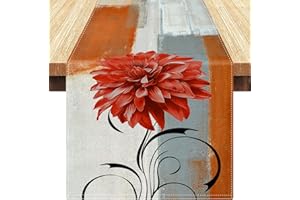 SERENTO Camino de Mesa Moderno Lujo Naranja Gris Camino de Mesa Flor Arte Abstracto Pintura Mantel Lavable Mantel Lino Decorativo para Fiesta Mesa de Comedor Picnics Eventos Granja 40x140cm