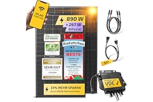 Solakon 900W Balkonkraftwerk - Balkonkraftwerk 800W komplett Steckdose - neuester 800 Watt Wechselrichter - Solaranlage Komplettset - 450W bifaziale Solarmodule inkl Zubehör - 5m Kabel, Ohne Halterung