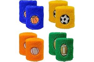 EACHPT Bandeau Poignet Sport,8 Pièces Bandeaux de Poignet Protecteur Absorbant la Transpiration, Bracelets de Sport pour Enfants Bandeaux de Poignet Élastiques en Éponge Coloré Sport Poignet Bandeau