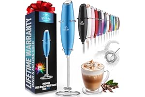 ZULAY KITCHEN Zulay Original Espumador de leche de mano para lattes - Batidor de bebidas para café, mini espumador para capuchino, frappe, matcha, chocolate caliente por Milk Boss (Azúl metálico)