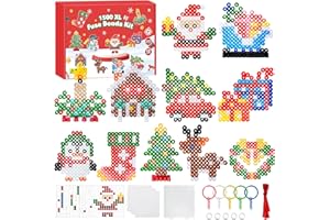 PITMT Perline da Stirare Kit Completo 10mm, 1500 PCS Natale XL Perline a Fusione 12 Colori con Base per Fuse Beads e Accessori, Artigianali Fai Set Gioco Creativo Natalizio Fai da Te per Bambini