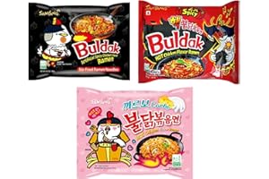 HEART FOR CARDS Samyang 3x Buldak Ramen Carbonara, Hot Chicken, 2-fach Spicy Chicken Set Probier Paket Stir Fry Noodles Noodles Geschenk Set + Heartforcards® Versandschutz