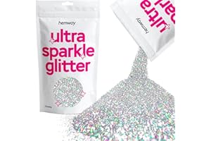 Hemway Ultra Sparkle Glitter - Silver Holographic | 100g Chunky Metallic Flakes for Resin & Epoxy Crafts | Supplies for Halloween Craft and Decorations, Autumn Decor, Masks, Nails, Face, Art