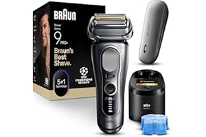 ‎BRAUN Braun Series 9 PRO+ Rasierer Herren Elektrisch, 5+1 Ultradünne Klingen, Rasierapparat mit 60 Min. Akku, Ladeetui, 6in1 SmartCare Center, Wet & Dry Elektrorasierer Made in Germany, 9677cce, Silber