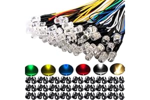 RUNCCI-YUN 60pcs 6 Colori 12V LED Diodi ad Emissione,5mm Luminosa Luce a Diodi LED Precablata, Led Modellismo + 60Pcs 5mm Supporto in Plastica del Diodo(Bianca Rosso Blu Verde Giallo Bianco Caldo)