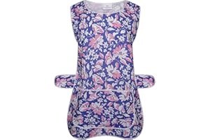 ACE ONLINE Ladies Womens Tabard Floral Home Work Tabards Overall Kitchen Cleaning Apron One Big Pocket