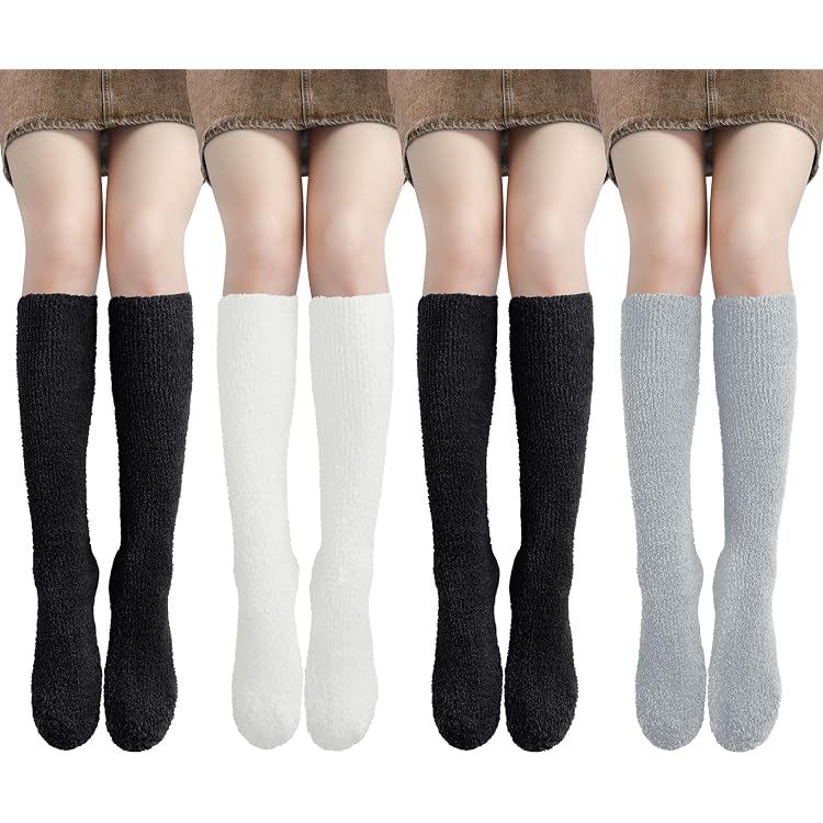 4 Paar Damen Kniestrümpfe Fluffy Stulpensocken Win Produktbild-Vorschau 3