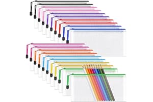 UMRIOX A6 Mesh Pencil Pouch Zipper File Bags, 20PCS Clear Pencil Case Plastic Wallets Folders Waterproof Storage Pouch for School Supplies, Bills, Cosmetics, Stationery and Travel Accessories,10 Colours