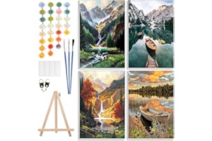 GHHKUD Paisajes Pintar por Numeros Adultos, Pack 4 Kit de Pintura por Números, con Pinceles, Pigmento Acrílico, Pintura de Dibujo DIY, Paint by Numbers Kits, 20X30CM