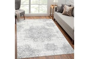 LuxFocus Dywan do salonu, z krótkim włosiem, w kwiaty, do wewnątrz, antypoślizgowy, nadaje się do prania w pralce, bardzo miękka mata podłogowa, w stylu vintage, jasnoszary, 120 x 170 cm