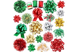 XIMISHOP 23 Stück Weihnacht Geschenkschleifen Selbstklebend,Weihnachtsschleifen Geschenkband Christmas Bows Geschenkbänder Für Weihnachten Geschenkverpackungen Weihnachtsbaum Deko(Rot und Grün)