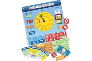 LIKARTO® Mon Premier Calendrier – Jeu Éducatif Magnétique pour Enfants avec 36 aimants & 20 cartes d'exercices – Comprend une Horloge, une Station Météo – Pour Garçons et Filles – 42x32cm